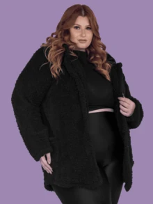 Women's Plus Size Long Teddy Coat With Hood And Pockets, Plush Inside And Out. - Dark Grey - View 2