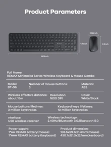 REMAX Silent Ultra-Thin Wireless Keyboard And Mouse Combo, 2.4G + Bluetooth Dual Mode, Multi-Device Connectivity, Ergonomic ABS Keycaps, Multimedia FN Keys, Minimalist Modern Design - BT-06 - View 11