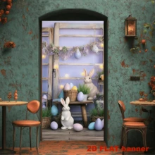 Décor de porte de fête de Pâques 2D, toile de fond de printemps avec lapin de Pâques, œufs colorés et herbe verte. Bannière de porte pour la chasse aux œufs de Pâques, fournitures de fête de Pâques, décoration de toile de fond - 1 Voir - Voir 3