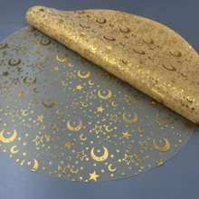 60pcs/120pcs Star And Moon Pattern, Gold Foil Round Placemats, Disposable, Suitable For Weddings, Birthdays, Graduations, Holidays, Home Decor, Metal Round Dining Accessories, Indoor And Outdoor Dining, Table Protection, Kitchen Tabletop Decor, Holiday Decoration, Tableware Accessories