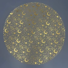 60pcs/120pcs Star And Moon Pattern, Gold Foil Round Placemats, Disposable, Suitable For Weddings, Birthdays, Graduations, Holidays, Home Decor, Metal Round Dining Accessories, Indoor And Outdoor Dining, Table Protection, Kitchen Tabletop Decor, Holiday Decoration, Tableware Accessories