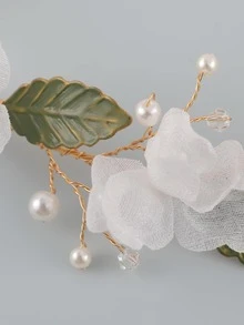 1pc Alloy Leaf & Faux Pearl Beaded Headband, Suitable For Wedding, Party, And Daily Wear - Gold - View 5
