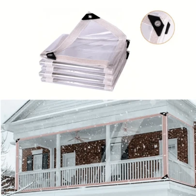 En transparent regn- och vindtät presenning med tätningsring, lämplig för trädgårdar, solskydd, växter, camping etc.