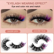 Colorful 3D Mink False Eyelashes: Vivid Hues, Long Curled. Handmade Premium Fiber, Reusable. Perfect For Daily Wear, Dates, Parties & Cosplay - 彩色 - 查看 5