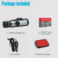 双镜头行车记录仪带夜视功能，双 1080P 前置和嵌入式摄像头，广角车载 DVR，3.16 英寸 IPS 屏幕，24 小时运动传感器停车模式，32GB 存储卡循环录制 - 黑色 - 查看 9