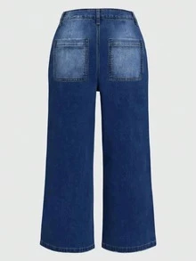 Women's New Fashion Pocket Design Casual Vintage Loose Fit Wide Leg Jeans,Straight Leg Long Denim Pants, Easily Adjusts Leg Shape, Elongating And Slimming, Suitable For Work Commute, Casual Daily Wear - 深藍 - 查看 7