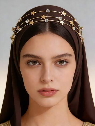 2/1pc Narrow Metal Multi-Layer Star Diamond Hair Band, Suitable For Any Formal Occasion Such As Dress Hair Bands, Party Hair Bands, Wedding Hair Bands, Etc