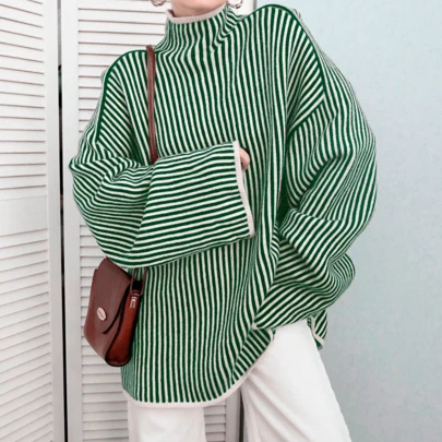 Suéter de cuello alto de manga larga talla grande, otoño/invierno