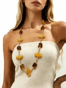 1pc Acrylic Beaded Long Necklace, Suitable For Women To Wear To Parties Or Daily