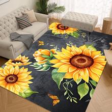 1/2/3 piezas Alfombras de cocina con diseño de girasol y mariposa, fondo negro con diseño floral, base antideslizante, adecuado para cocina, sala de estar, dormitorio, baño, decoración del hogar de primavera/verano - Multicolor - Ver 17