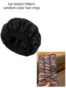 2 Pieces/1-Piece Set Of Silk Sleep Hats, Satin Hair Hats, Women's Wide Edge High Elasticity Hats, Color Ding Sleep Hats, Hair And Bath Hats, High-End Material Silk Hair Care Hats, Curly Silk Hair Bands For Women, Simple, Fashionable, Cute, Convenient, Elegant, Street Leisure High Elasticity 4cm/1.57-Inch Hair Rings, Suitable For Women's Daily Decoration Hair Sleep Cap - Multicolor - View 5