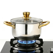 24cm 304 Stainless Steel Gold Soup Pot, Sandwich Bottom Cookware, Easy To Clean, Ideal For Holiday Gifts And Home Kitchen - Gold - View 2