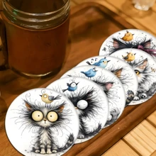 Bộ 6 đế lót ly họa tiết chim và mèo, đế lót ly silicon thấm hút dùng trang trí nhà cửa cho tách trà, ly nước, ly rượu vang, cốc cà phê, phù hợp cho gia đình, tiệc tùng, phụ kiện nhà bếp, mọi mùa. - Nhiều màu - Xem 3