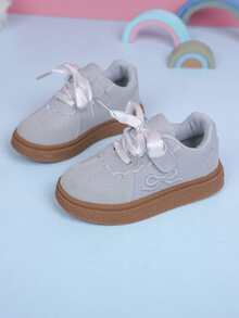 1 Pair Girls' Canvas Sneakers, New Spring/Summer Children Sports Shoes, Big Kids Soft Bottom Running Shoes - Grey - View 2
