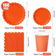 橙色花瓣形一次性餐盘、餐巾纸、纸杯 - 25人派对用品套装，一次性纸盘，适用于生日、婚礼、主题派对、家庭野餐 - 彩色 - 查看 6