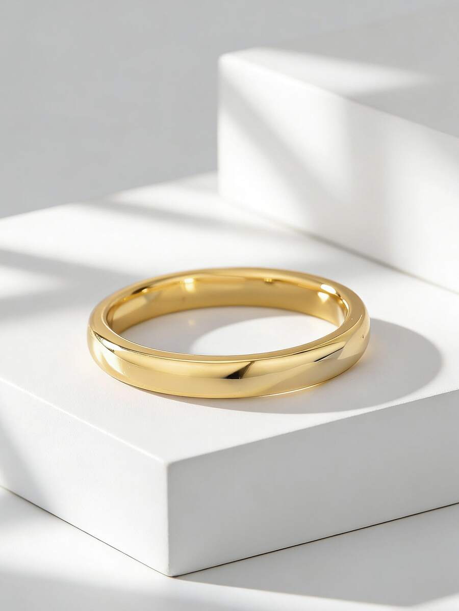 Charm-In Women's Gold-Plated Smooth Band Cubic Zirconia Ring - Minimalist Elegant Style For Daily Wear & Anniversary Gift - Gold - View 1