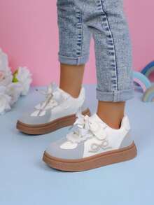 1 Pair Girls' Canvas Sneakers, New Spring/Summer Kids Sports Shoes, Big Children Soft Bottom Running Shoes - Beige - View 8