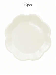 10pcs Ivory Party Supplies Set, Includes Disposable Paper Plates, Cups, Napkins In Cream White, Ivory Tableware Set With Fan-Shaped Plates, Dishes, Napkins And Cups, Disposable Cutlery Set, Suitable For Weddings, Bridal Showers, Baby Showers, Birthdays, Christmas Decorations - Multicolor - View 8
