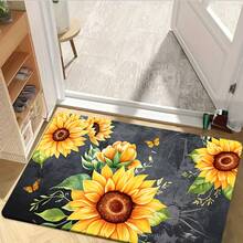 1/2/3 piezas Alfombras de cocina con diseño de girasol y mariposa, fondo negro con diseño floral, base antideslizante, adecuado para cocina, sala de estar, dormitorio, baño, decoración del hogar de primavera/verano - Multicolor - Ver 6