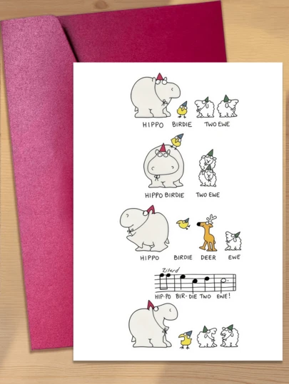 1pc Hippo, Chick & Lamb Cartoon Funny Musical Birthday Greeting Card, Suitable For Small Business Supplies, Corporate Thank You Cards, Gifts Of Affection For Friends, Husband, Boyfriend, Wife, Girlfriend, Family, Siblings, Parents, Partner, Colleagues, Classmates, Loved Ones And Best Friends, Perfect For Birthday Wishes And All Occasions