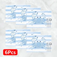 1 pieza/4 piezas/6 piezas Manteles individuales de lino con estampado de cangrejo, decoración del hogar adecuada para la mesa de comedor, para todas las estaciones, manteles de mesa lavables modernos, decoración de habitaciones, posavasos, manteles de cocina y comedor, decoración de fiestas interiores y exteriores, regalo ideal - Multicolor - Ver 15