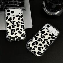 Leopard print faux leather texture This patterned clear soft case airbag is compatible for  17 Pro Max/Air/16/15/14/13/12 mini/11. It's an ideal gift for Christmas and Valentine's Day, perfect for boyfriends, girlfriends, and family. - transparente - Ver 2