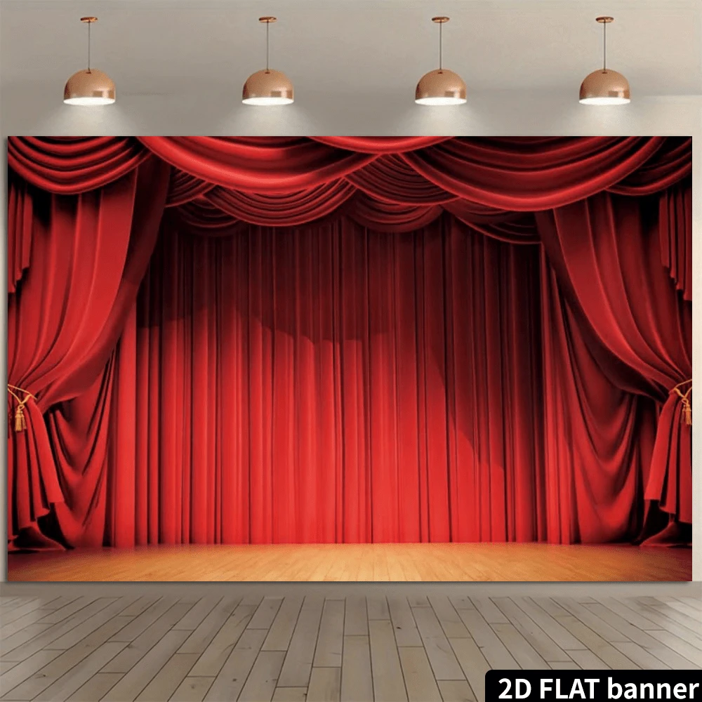 2D Flat Red Curtain Backdrop Suitable For Stage Background, Red Curtain Panel Drape Window Background, Photography For Adult Wedding Hall Birthday Music Party Event Stage Performance Decor