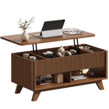 ONBRILL Walnut Lift Top Coffee Table, 47.2" Mid Century Modern Coffee Table With Storage, Rising Pull Up Wood Fluted Modern Center For Living Room, Office - Coffee Brown - View 5