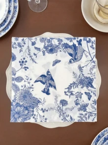 20pcs/Set Blue Floral Pattern Napkins, Suitable For Collage Decoration, Wedding Birthday Party Decoration, Restaurant And Cafe - Multicolor - View 12