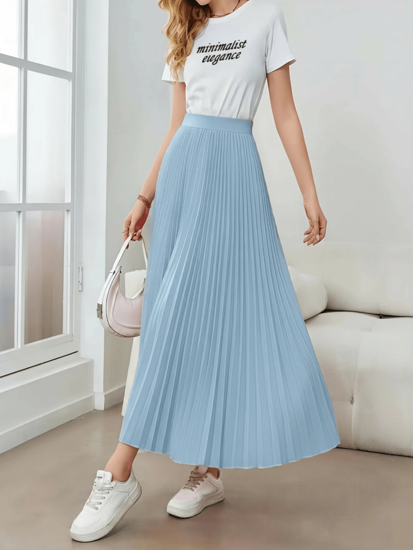 Women's Solid Color Pleated Casual Versatile Commute Skirt Spring