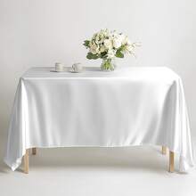 1pc 145*275cm White Satin Square Tablecloth, Solid Color Polyester Tablecloth, Wedding Party Supplies, Birthday Decoration, Home Decor, Perfectly Suitable For Country Weddings, Bridal Showers, Birthdays, Baby Showers, Indoor/Outdoor Events, Ceremonies, Kitchen, Gatherings, Etc. - White - View 4