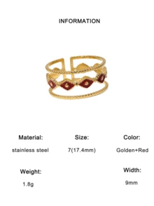Set de 3 anillos geométricos abiertos vintage minimalistas y elegantes chapados en acero inoxidable, ajustables para uso diario, fiestas y citas de mujeres - conjunto de tres piezas - Ver 6