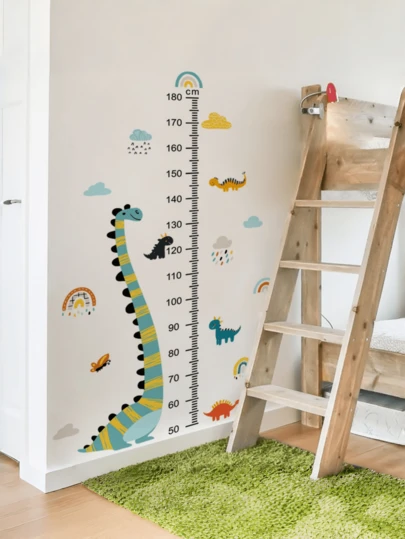 1set Cartoon Striped Dinosaur Height Ruler Wall Sticker, Suitable For Children's Room, Nursery Wall Decor, DIY Art Sticker, Cute For Girls & Boys Bedroom, Self-Adhesive Vinyl Wallpaper, Waterproof Removable, Sticker, Wall Decal, Vinyl Wallpaper, Home Decor, Spring Decoration, Refresh Your Home, Rama Decorative Sticker