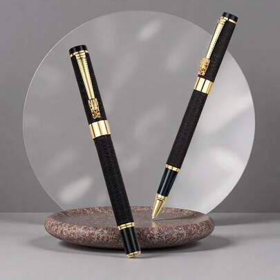 A Fashionable Metal Signature Pen/Smooth Writing/Wrinkled Lacquer Surface Business Gift Advertising Pen/High-End Men's And Women's Executive Pen/Student Calligraphy Practice Pen/Replaceable Pen Core