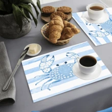 1 pieza/4 piezas/6 piezas Manteles individuales de lino con estampado de cangrejo, decoración del hogar adecuada para la mesa de comedor, para todas las estaciones, manteles de mesa lavables modernos, decoración de habitaciones, posavasos, manteles de cocina y comedor, decoración de fiestas interiores y exteriores, regalo ideal - Multicolor - Ver 7