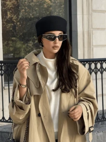 100% Wool Vintage English Style Wool Beret, Flat Top Round Cap, Fashionable French Black European Beret - Black - View 6