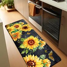 1/2/3 piezas Alfombras de cocina con diseño de girasol y mariposa, fondo negro con diseño floral, base antideslizante, adecuado para cocina, sala de estar, dormitorio, baño, decoración del hogar de primavera/verano - Multicolor - Ver 13