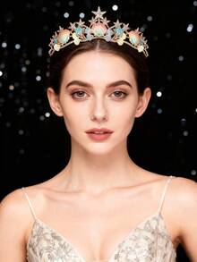 1pc Crystal Princess Crown Sea Shell 5-Pointed Star Holographic Mermaid Hair Hoop, Performance/Birthday Gift Tiara Hair Garland Costume Crown, Tiara Crown, Wedding, Hair Accessories, Head Accessories, Bride To Be, Hair Accessories For Women - Yellow - View 7