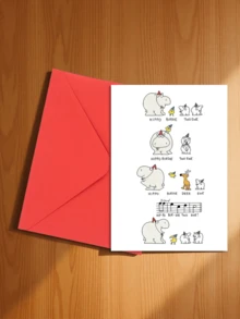 1张河马、小鸡和小羊卡通趣味音乐生日贺卡，适合小型企业用品、公司感谢卡、表达爱意的礼物，送给朋友、丈夫、男友、妻子、女友、家人、兄弟姐妹、父母、伴侣、同事、同学、爱人和挚友，是生日祝福和各种场合的完美之选。 - B - 查看 15