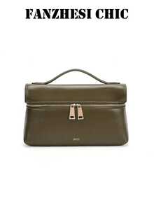 新款时尚百搭纯色PU防水手提包，拉链封口设计，字母图案装饰，优雅女士钱包，手提包/盒包，商务通勤包，旅行必备，适合旅行、购物、通勤和度假，女士礼物 - 橄欖綠 - 查看 6