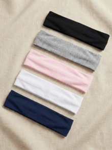 5pcs/Pack Women's Bohemian Style Non-Slip Headbands, Suitable For Yoga, Running, Fitness And Face Washing - Soft Elastic Moisture-Wicking Headbands, Solid Color Casual Headbands, Suitable For All Seasons, Women And Girls Hair Accessories (Black, Gray, Pink, White, Navy Blue) Women Sweatband Causal Hair Band Elegant Head Scarf - Multicolor - View 3