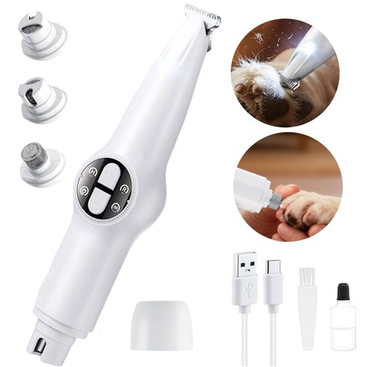 1个二合一宠物指甲磨甲器，升级版电动爪子修剪器，带指甲锉功能，犬猫美容工具，带LED显示屏，可充电设计，适用于爪子、耳朵、脸部、臀部和眼部区域