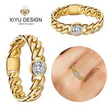 Golden Cuban Chain Ring Zirconia Shining Original Finger Engagement Ring Wedding Ring For Women Fine Jewelry Valentine's Day Gift - Silver - View 1