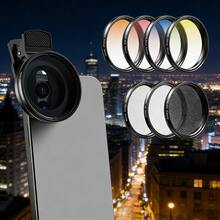 APEXEL 7-In-1 Smartphone Filter Lens Kit, Professional 52mm Gradient Red, Yellow, Blue, And Orange Filters, ND32 Filter + Star Filter + CPL Filter, Gradient Smartphone Camera Filter Lens Compatible With Almost All Smartphones.