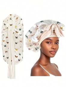 2pcs Satin Butterfly Print Long Sleep Cap, Luxury Satin Silk Sleep Cap With Adjustable Drawstring, Comfortable Fit, Christmas Gift Hair Sleep Cap - Multicolor - View 3