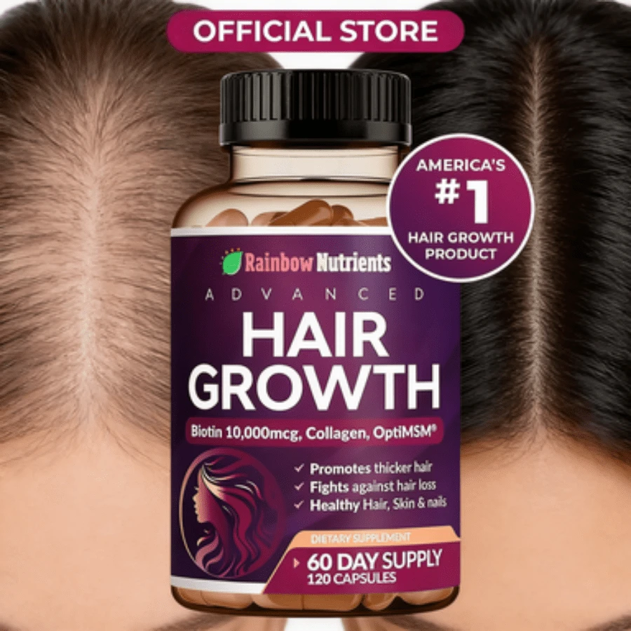 Rainbow Nutrients Advanced Hair Growth Supplement - Biotin 10,000mcg, Collagen, OptiMSM | 60-Day Supply (120 Capsules) - America's #1 Hair Growth Product - Số lượng - Xem 1