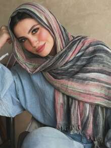 1 chiếc khăn trùm đầu nữ bằng vải rayon họa tiết cầu vồng, kiểu dáng boho thời trang có tua rua, thích hợp cho các buổi tụ họp và lễ kỷ niệm. - Khăn trùm đầu sọc nhiều màu - Xem 15