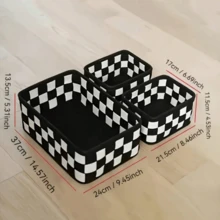 1 /2 /3 Felt Storage Boxes, Popular Korean Version Storage And Organization Boxes, Suitable For The Back-To-School Season And Home Decoration. Large Capacity Can Store Clothes, Toys And Books. Styles Are Randomly Dispatched - Black and White Grid - View 7