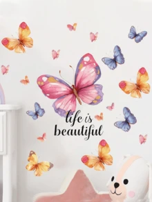 1 Set Colorful Butterfly Wall Stickers, Removable Decorative Stickers For Bedroom, Living Room, Entryway - Multicolor - View 1