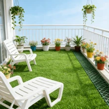 1/2/4/6pcs Artificial Grass Mat, 30*30cm, Polyester Material, Snap-In Drainage Design, Suitable For Decorating Garden, Balcony, Terrace - Multicolor - View 4